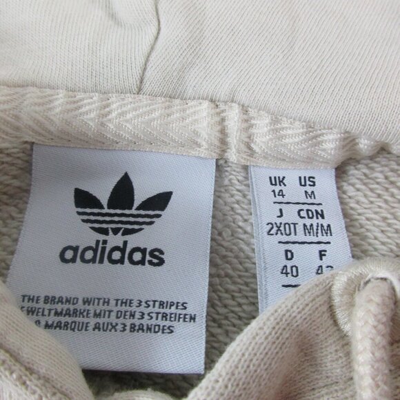 Adidas Original Sports Hoodie Women Medium Beige Big Logo Long Sleeve Drawstring - Picture 4 of 8